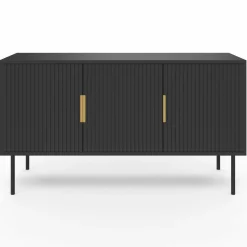 Buffet bas bois noir 110cm 3 portes effet lattes*IDMarket New