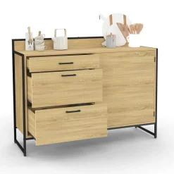 Buffet bas de cuisine 120 cm 3 tiroirs design industriel*IDMarket Online