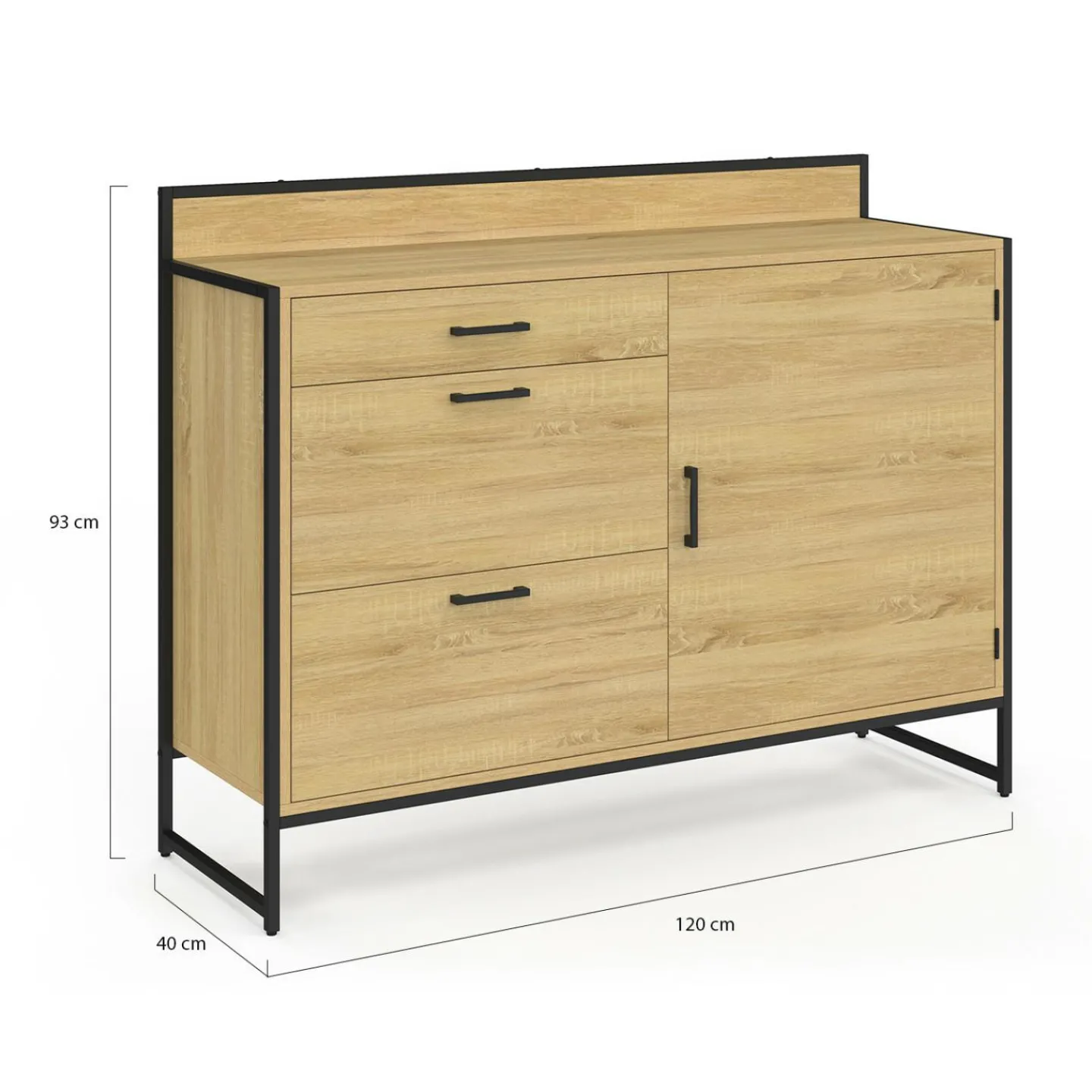 Buffet bas de cuisine 120 cm 3 tiroirs design industriel*IDMarket Online