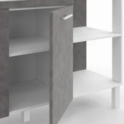 Buffet bas de cuisine blanc 120 cm 2 portes + tiroir effet béton*IDMarket Outlet