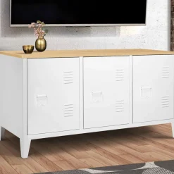 Buffet bas en métal blanc avec plateau de bois*IDMarket Discount