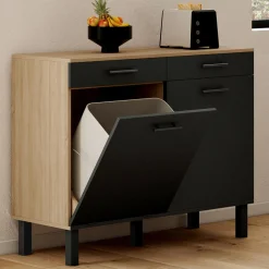 Buffet bas hêtre et noir avec espace poubelle*IDMarket Discount