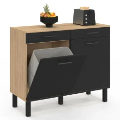 Buffet bas hêtre et noir avec espace poubelle*IDMarket Discount