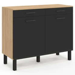 Buffet bas hêtre et noir avec espace poubelle*IDMarket Discount