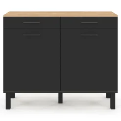 Buffet bas hêtre et noir avec espace poubelle*IDMarket Discount