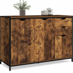 Buffet bas industriel 110 cm avec placards et tiroirs*IDMarket Discount