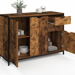 Buffet bas industriel 110 cm avec placards et tiroirs*IDMarket Discount