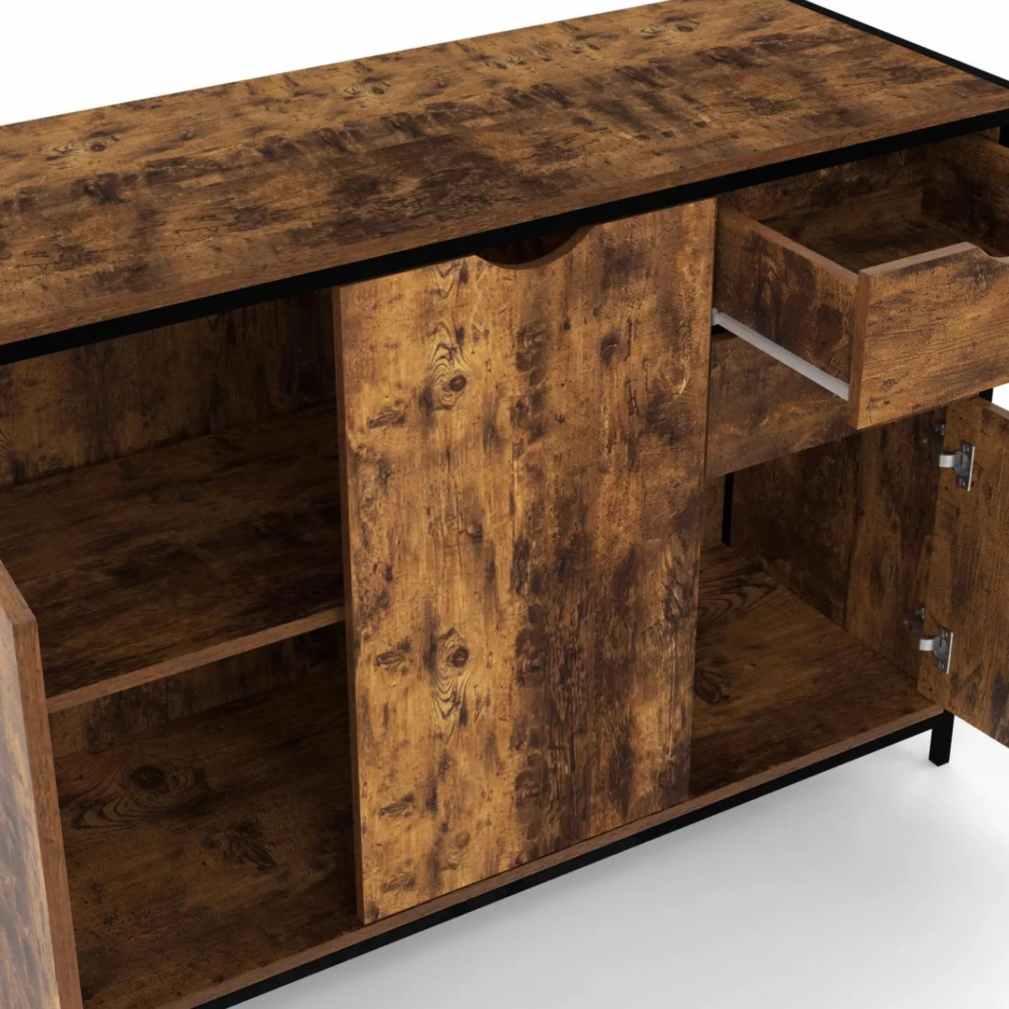 Buffet bas industriel 110 cm avec placards et tiroirs*IDMarket Discount