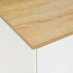 Buffet bas industriel 4 portes métal blanc et plateau bois*IDMarket Discount