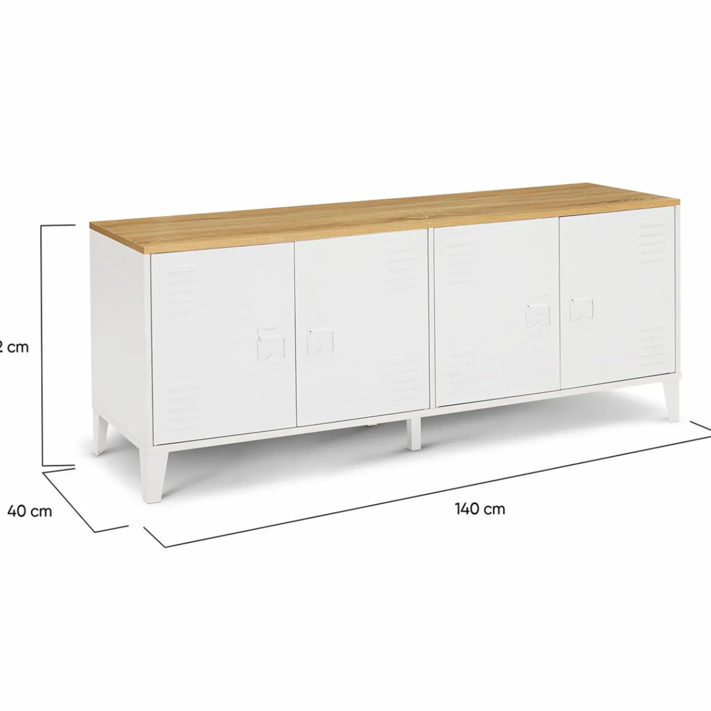 Buffet bas industriel 4 portes métal blanc et plateau bois*IDMarket Discount