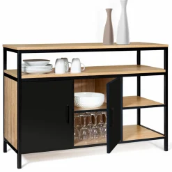Buffet bas industriel 2 portes bois et métal noir 100 cm*IDMarket Online