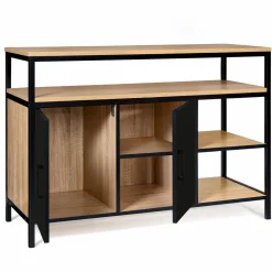 Buffet bas industriel 2 portes bois et métal noir 100 cm*IDMarket Online