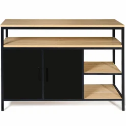 Buffet bas industriel 2 portes bois et métal noir 100 cm*IDMarket Online