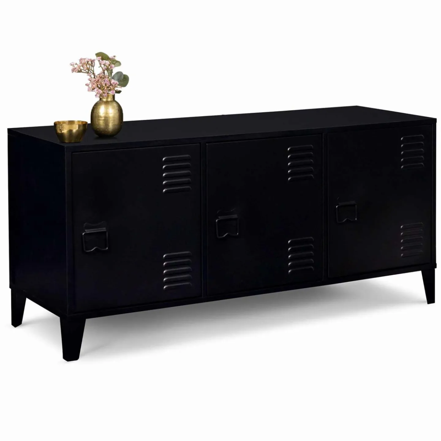 Buffet bas industriel 3 portes en métal noir*IDMarket Discount