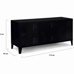 Buffet bas industriel 3 portes en métal noir*IDMarket Discount