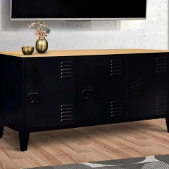 Buffet bas métal noir avec plateau bois*IDMarket Best