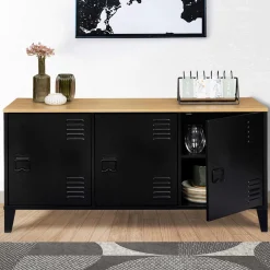 Buffet bas métal noir avec plateau bois*IDMarket Best