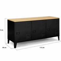 Buffet bas métal noir avec plateau bois*IDMarket Best