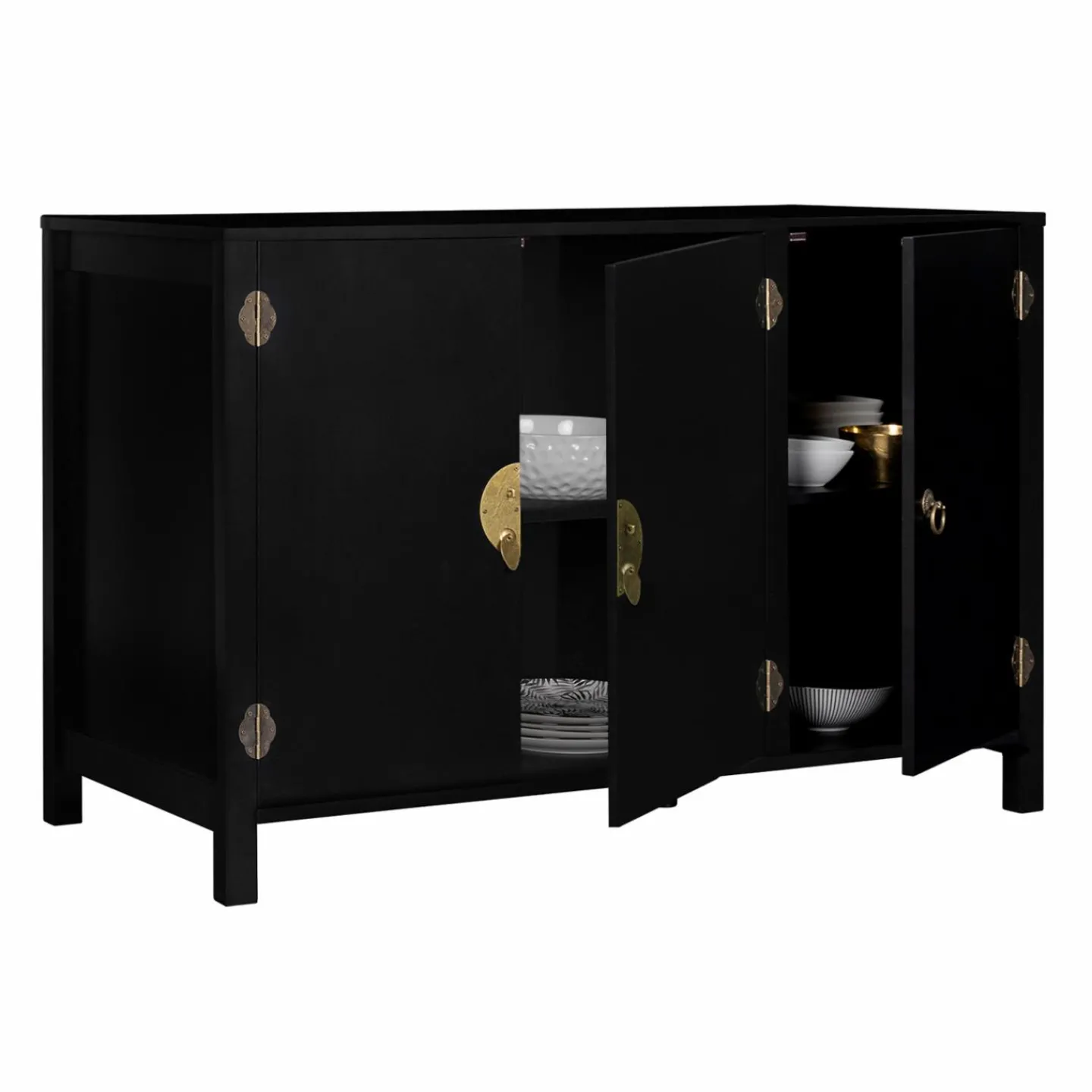 Buffet bas noir style asiatique 3 portes*IDMarket Clearance