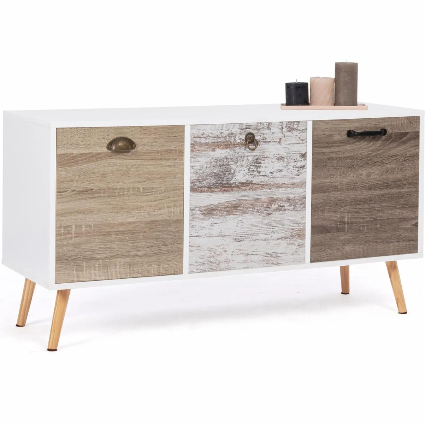Buffet bas scandinave 3 portes blanc effet vieilli*IDMarket Online