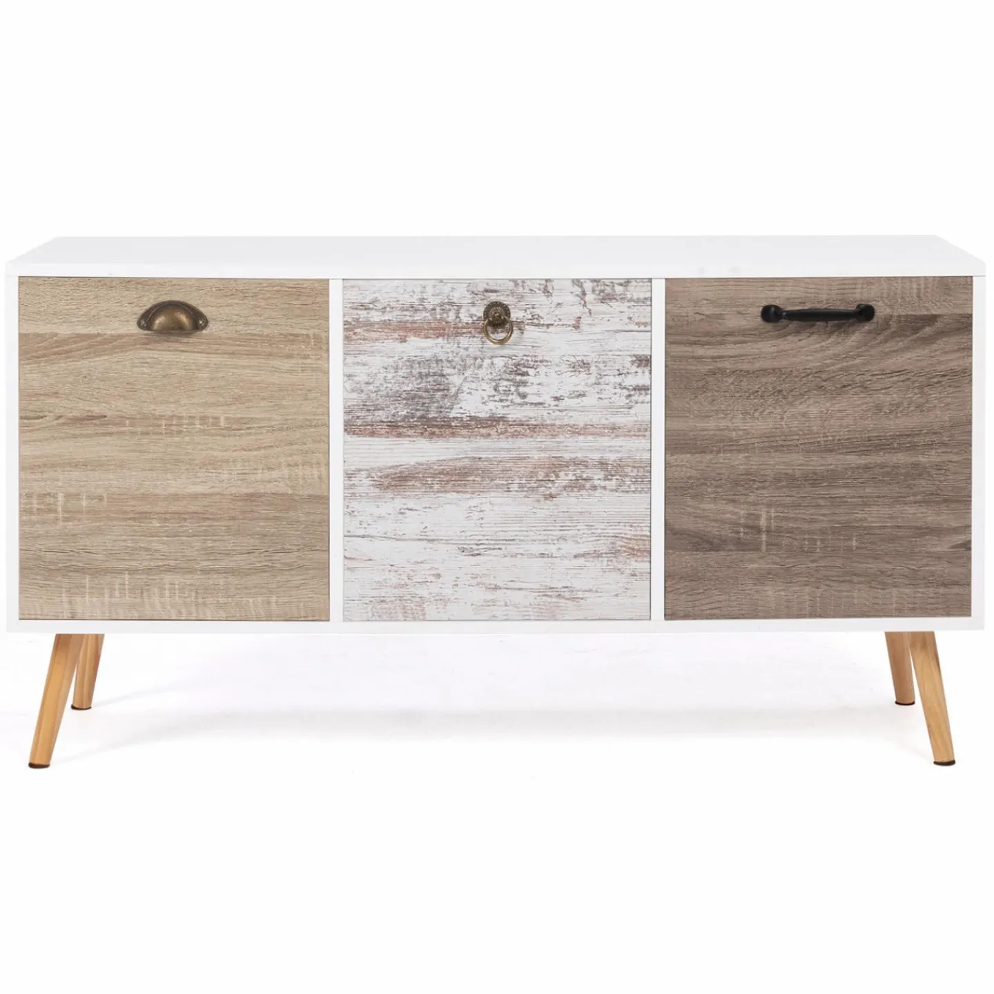 Buffet bas scandinave 3 portes blanc effet vieilli*IDMarket Online
