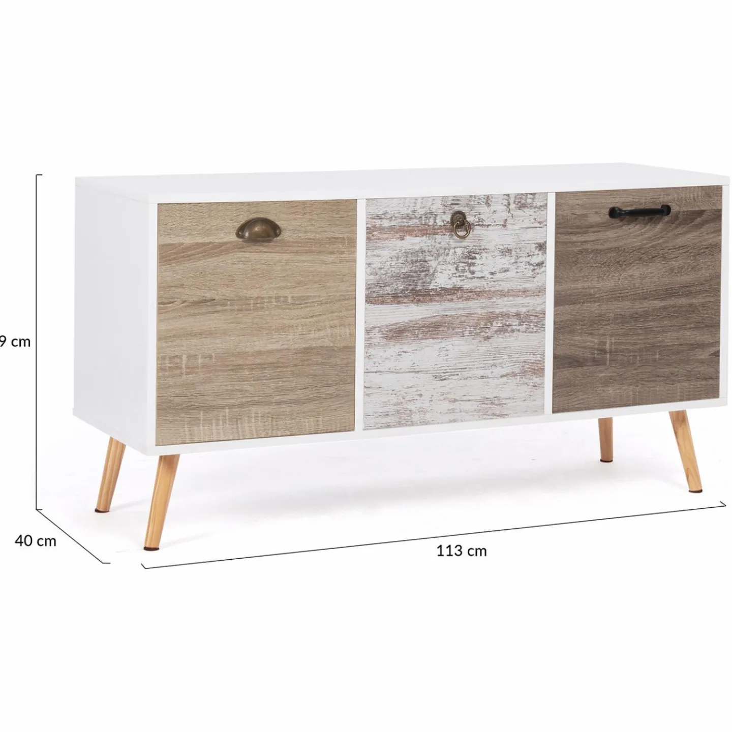 Buffet bas scandinave 3 portes blanc effet vieilli*IDMarket Online