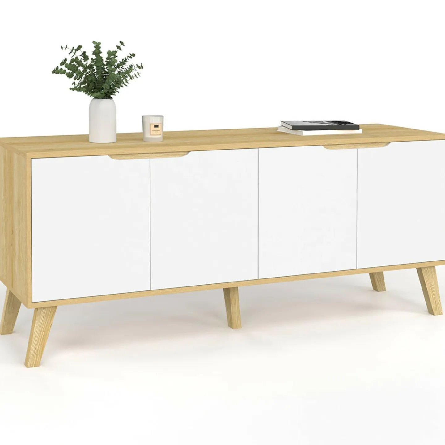 Buffet bas scandinave bois avec 4 portes blanches*IDMarket Discount