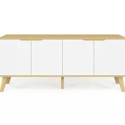 Buffet bas scandinave bois avec 4 portes blanches*IDMarket Discount