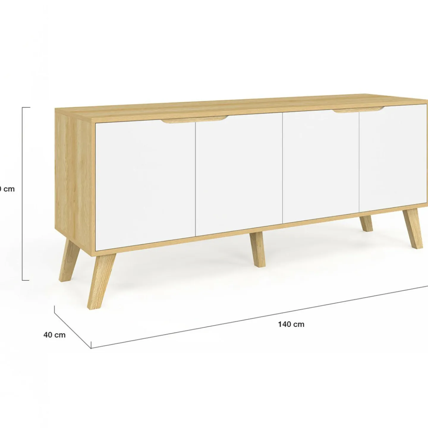 Buffet bas scandinave bois avec 4 portes blanches*IDMarket Discount