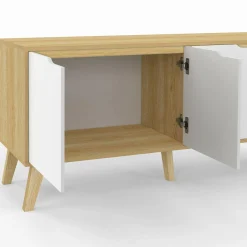 Buffet bas scandinave bois avec 4 portes blanches*IDMarket Discount
