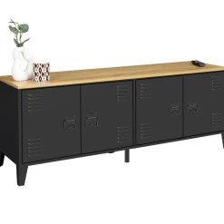 Buffet bas style industriel 4 portes métal noir et plateau bois 140 cm*IDMarket Outlet