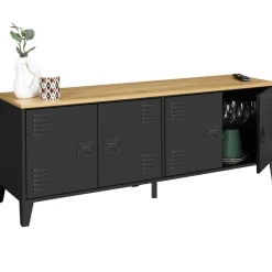 Buffet bas style industriel 4 portes métal noir et plateau bois 140 cm*IDMarket Outlet