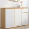 Buffet blanc et bois 100 cm 3 portes et 1 tiroir*IDMarket Best