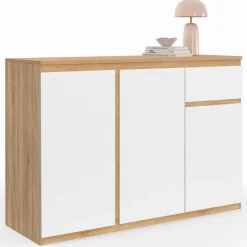 Buffet blanc et bois 100 cm 3 portes et 1 tiroir*IDMarket Best