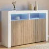 Buffet blanc et bois 3 portes avec LED*IDMarket New
