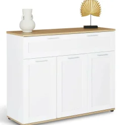 Buffet blanc et bois 3 portes et 1 tiroir*IDMarket Clearance