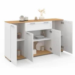 Buffet blanc et bois 4 portes 1 tiroir*IDMarket