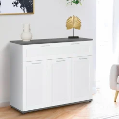 Buffet blanc et plateau gris 100 cm avec 3 portes et 1 tiroir*IDMarket Clearance
