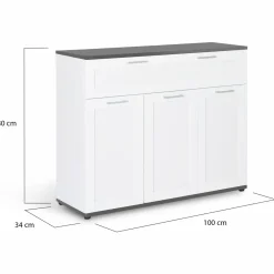Buffet blanc et plateau gris 100 cm avec 3 portes et 1 tiroir*IDMarket Clearance