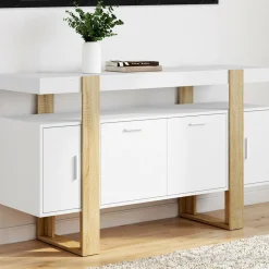 Buffet bois et blanc 140 cm avec 4 portes*IDMarket Best