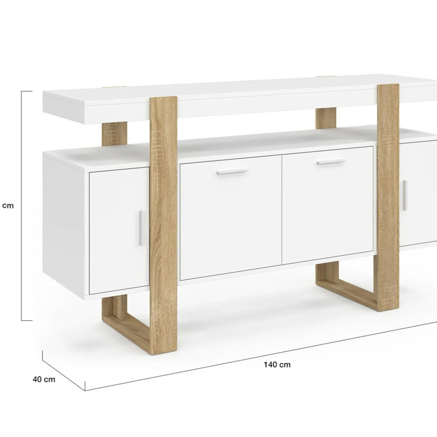 Buffet bois et blanc 140 cm avec 4 portes*IDMarket Best