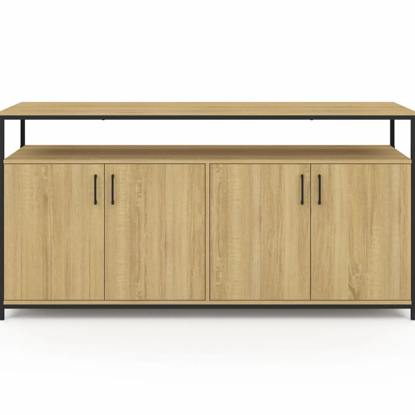 Buffet bois et noir style industriel 160 cm 4 portes*IDMarket Best