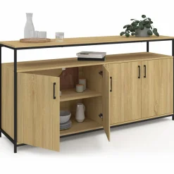 Buffet bois et noir style industriel 160 cm 4 portes*IDMarket Best