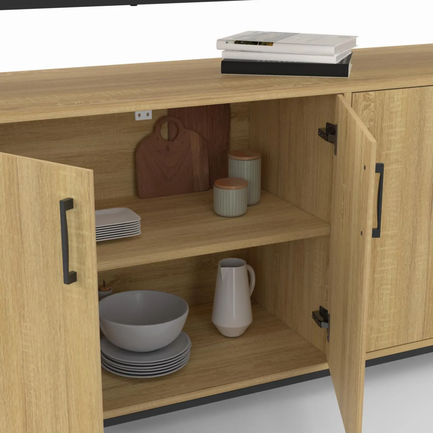 Buffet bois et noir style industriel 160 cm 4 portes*IDMarket Best