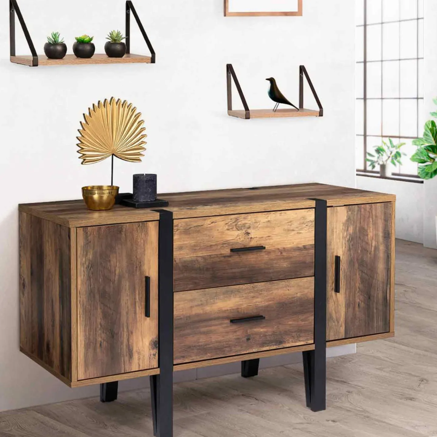 Buffet bois foncé avec pied épingle*IDMarket Discount