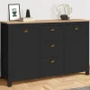 Buffet campagne 130 CM 2 portes 3 tirroirs bois et noir*IDMarket Sale