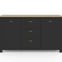 Buffet campagne 130 CM 2 portes 3 tirroirs bois et noir*IDMarket Sale