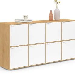 Buffet casier 8 portes 139 cm blanc et bois*IDMarket Hot