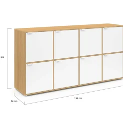 Buffet casier 8 portes 139 cm blanc et bois*IDMarket Hot