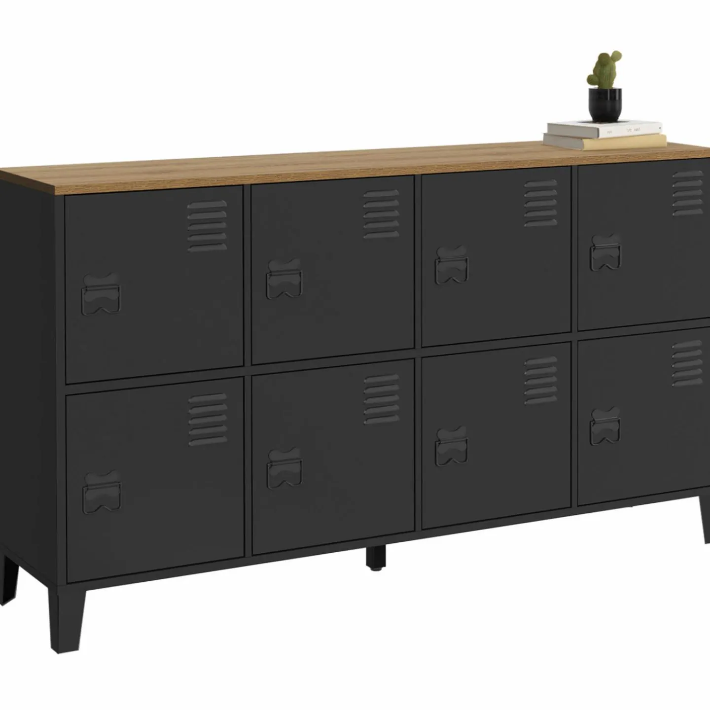 Buffet casier 8 portes en métal noir avec plateau bois 139 cm*IDMarket Outlet
